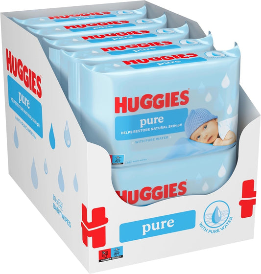 Huggies Pure Baby Wipes, 99% Pure Water Wipes, 10 Pack x 56 (560 Wipes)