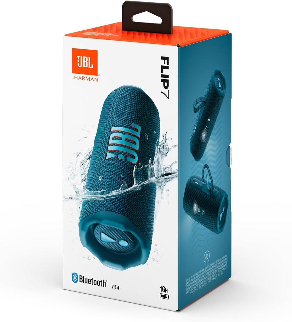 JBL Flip 7 - JBL Pro Sound with AI Sound Boost, up to 16 hours of playtime, multi-speaker connection via Auracast, and waterproof, dustproof, drop-proof design for all adventures – Blue.