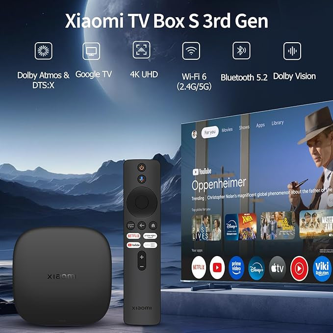 Xiaomi TV Box S 3rd Gen, 4K UHD, 2GB RAM + 32GB ROM, Dolby Vision & Atmos, WiFi 6, HDMI 2.1, Google TV, Fast Streaming, Black