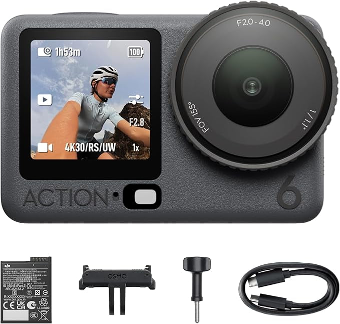 DJI Osmo Action 6 Adventure Combo, Action Camera With 1/1.1″ Square Sensor, Variable Aperture of f/2.0–f/4.0, Extended Battery Life With 3 Batteries, Action Camera 4K for Long Outdoor Filming