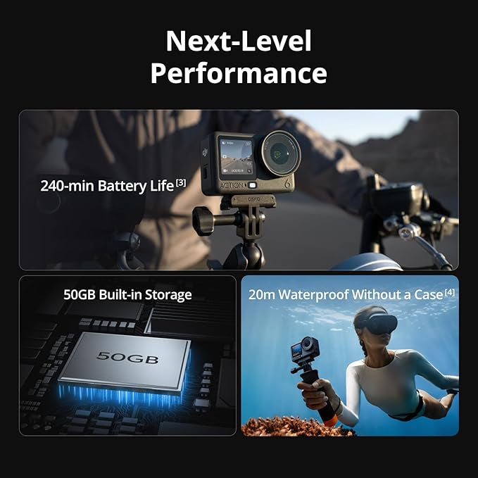 DJI Osmo Action 6 Adventure Combo, Action Camera With 1/1.1″ Square Sensor, Variable Aperture of f/2.0–f/4.0, Extended Battery Life With 3 Batteries, Action Camera 4K for Long Outdoor Filming