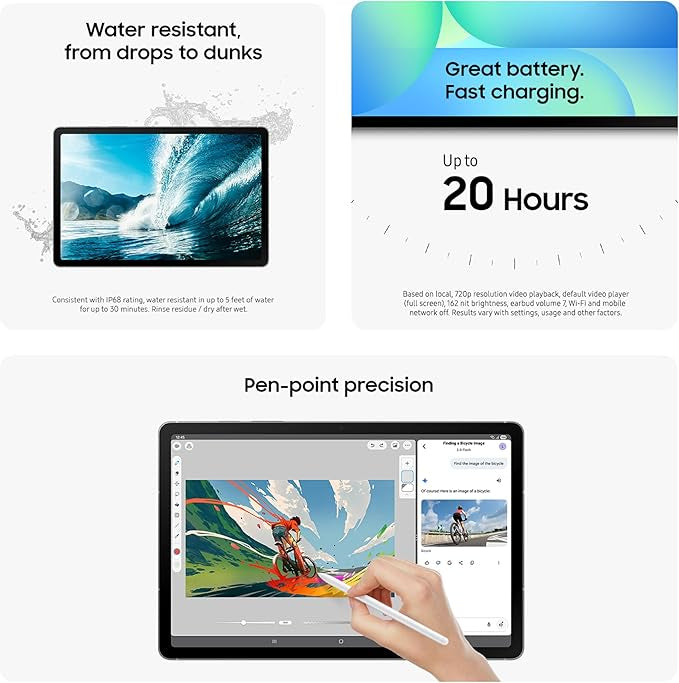 Samsung Galaxy Tab S10 FE 128GB WiFi Android Tablet, Large Display, Long Battery Life, Exynos 1580 Processor, IP68 Water-Resistant, 90 Hz Refresh, S Pen for Note-Taking, Gray- International Version