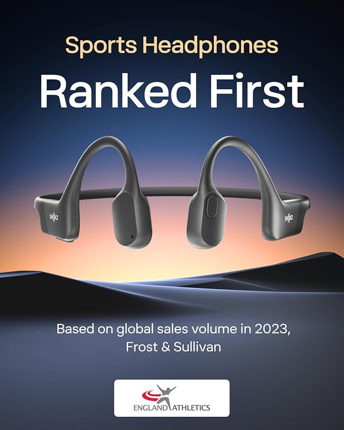 SHOKZ OpenRun Bone Conduction Headphones, Open-Ear Bluetooth Sports Earphones with Mic, IP67 Waterproof Wireless Headset for Running and Workout, 8H Playtime, USB-C, Black, Sport headband