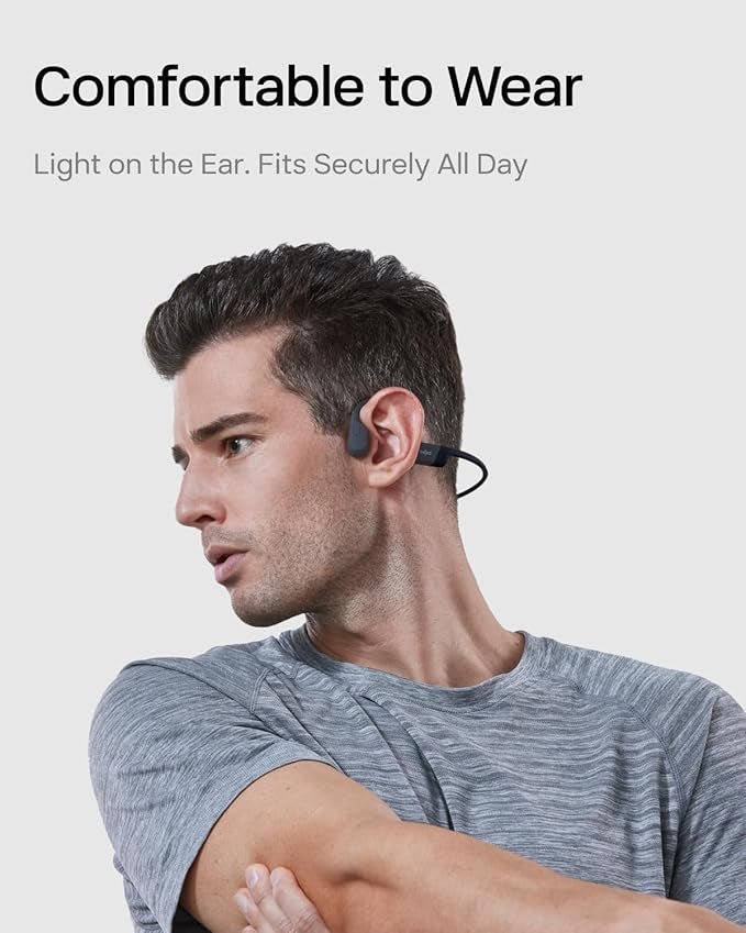 SHOKZ OpenRun Bone Conduction Headphones, Open-Ear Bluetooth Sports Earphones with Mic, IP67 Waterproof Wireless Headset for Running and Workout, 8H Playtime, USB-C, Black, Sport headband