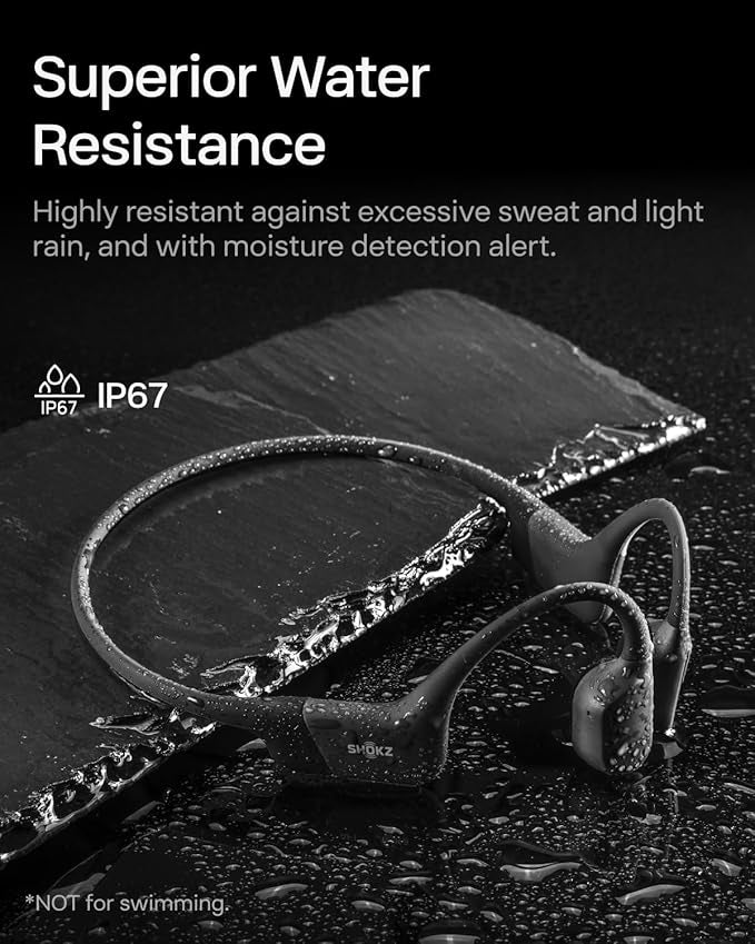 SHOKZ OpenRun Bone Conduction Headphones, Open-Ear Bluetooth Sports Earphones with Mic, IP67 Waterproof Wireless Headset for Running and Workout, 8H Playtime, USB-C, Black, Sport headband
