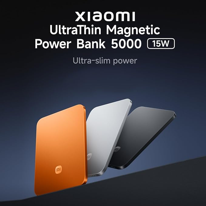 Xiaomi Ultrathin Magnetic Power Bank 5000mAh 15W MagSafe Compatible Power Bank for iPhone, Ultra Slim, Lightweight, Wireless Charging, for iPhone 17/16/15/14/13/12, Radiant Orange