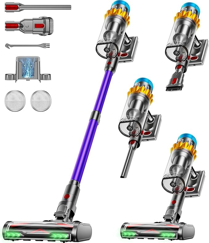 Cordless Vacuum Cleaner, 650W Motor 70Mins 55KPA Powerful, Self-Stand Cordless Stick Vacuum Rechargeable Anti-Tangle/LED Screen/1.8L Cup for Home Pet Hair/Carpet/All Floor