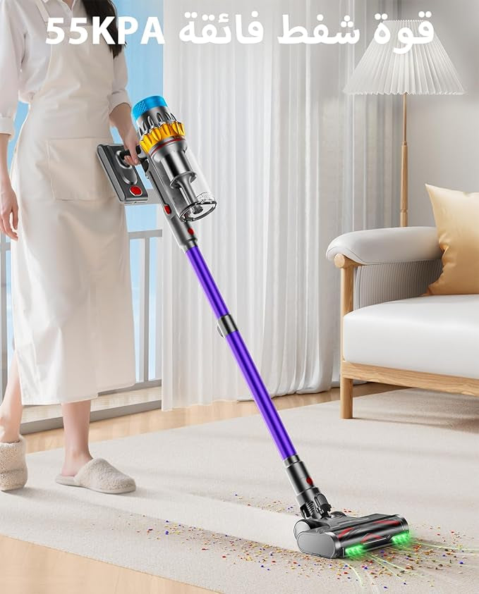 Cordless Vacuum Cleaner, 650W Motor 70Mins 55KPA Powerful, Self-Stand Cordless Stick Vacuum Rechargeable Anti-Tangle/LED Screen/1.8L Cup for Home Pet Hair/Carpet/All Floor