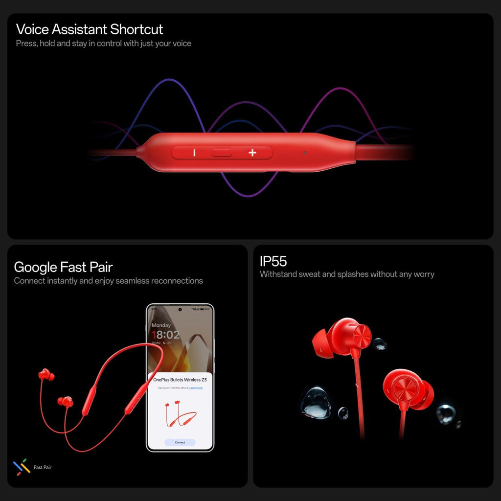 One Plus Bullets Wireless Z3 5" Bluetooth Headphones, Space Audio, 12.4mm Drivers, 36 Hour Battery Life (Mambo Midnight)
