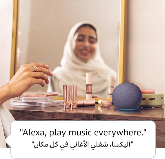 Echo Dot (5th Gen) | smart bluetooth speaker with vibrant sound and Alexa | Use your voice to control smart home devices, play music or the Quran, and more (speaks English & Khaleeji) | Charcoal