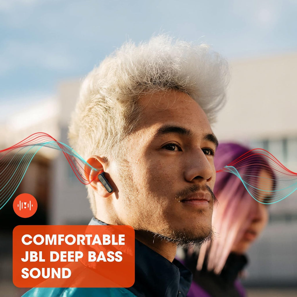 JBL Wave 300TWS True Wireless Earbuds, Deep Bass Sound, 26H Battery, Open-Ear Comfortable Fit, Hands-Free Stereo Call, Dual Connect, Rain Resistant, Voice Assist, Touch Control - Black, JBLW300TWSBLK