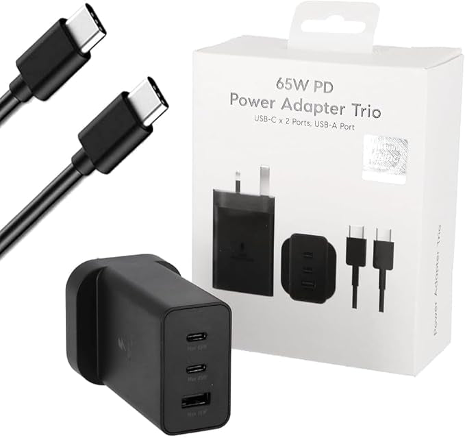 65W Trio Fast Charger Adapter Compatible for Samsung Galaxy S25 Ultra, S24 Ultra, S23 Ultra, S22, Z Fold 6/5, A06 LTE, A55 LTE, Dual Type-C and USB-A Ports,...