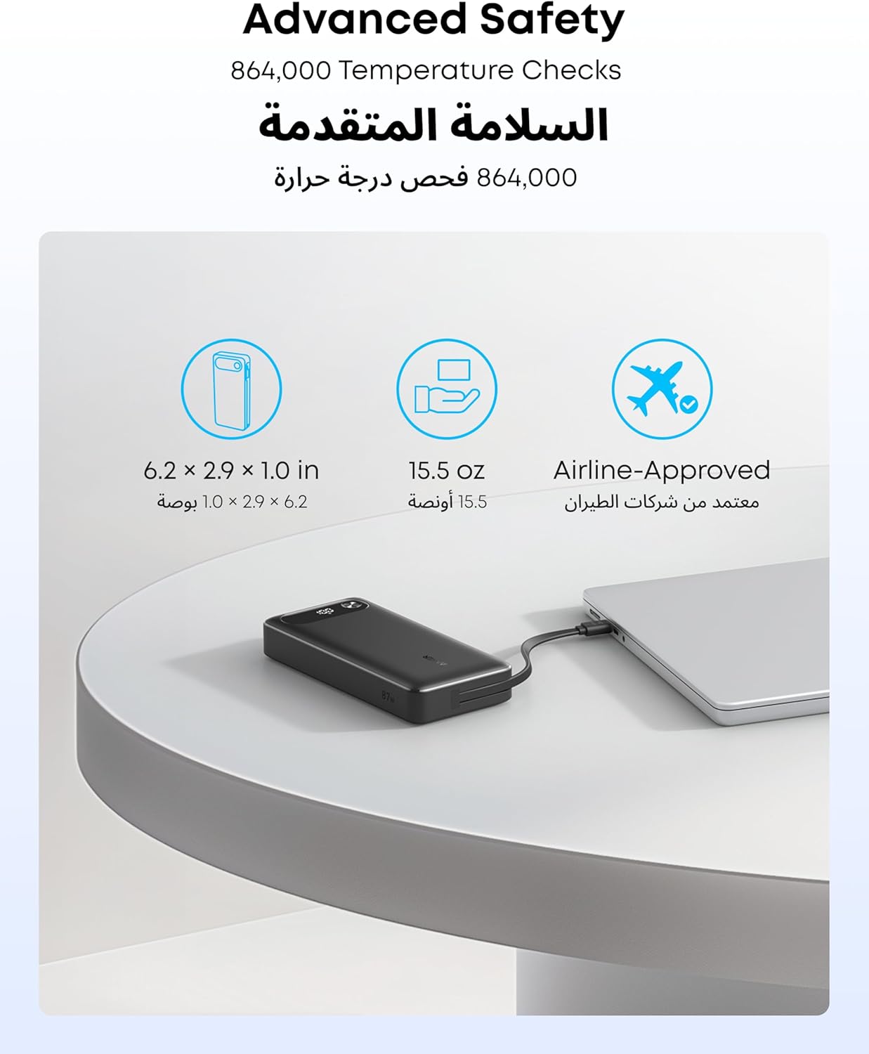 Anker Power Bank, 20,000mAh Portable Charger with Built-In USB-C Cable, 87W Max Fast Charging Battery Pack, For MacBook, iPhone 17/16 Series, Samsung, Switch, and More