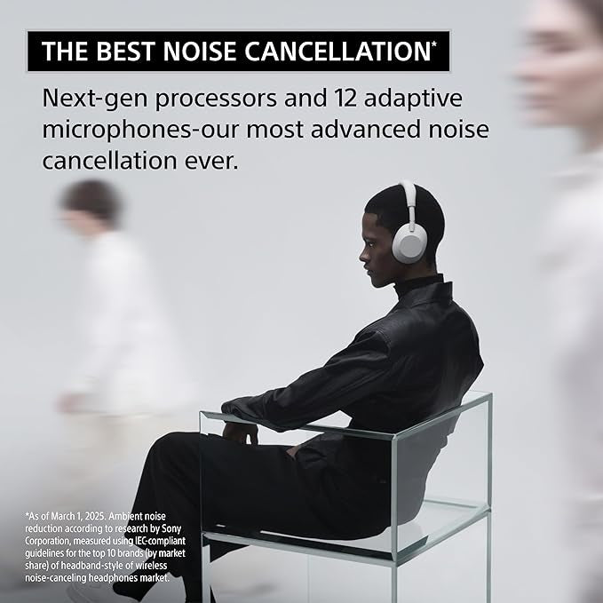 Sony WH-1000XM6 The Best Wireless Noise Canceling Headphones, HD NC Processor QN3, 12 Microphones, Adaptive NC Optimizer, Mastered by Engineers, Studio-Quality, 30-Hour Battery, Silver