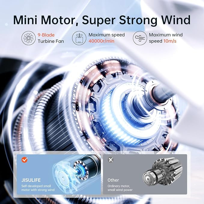 JISULIFE Turbo Hand Fan - Ultra Power Pocket Fan, Unique Sleek Design, Mini Handheld Fan with 5 Speeds, Lanyard, USB Rechargeable Portable Fan for Travel,Women,Men, Mini Fan Game Changer -Black