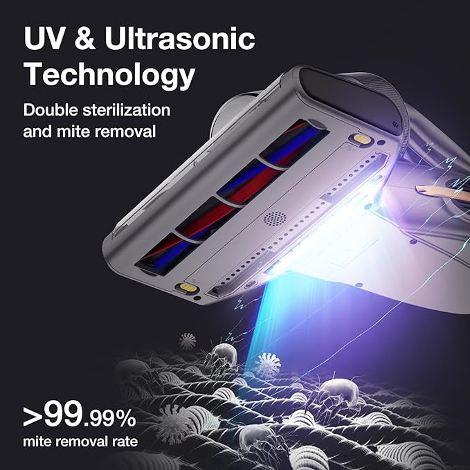 Jimmy BX7 Pro Mite Vacuum Cleaner 700 W Powerful Mattress Cleaner with UV-C Light, Dust Mite Sensor, Ultrasonic Function, 16 Kpa Suction Handheld Vacuum Cleaner for Mattress, Sofa, Bed, Grey