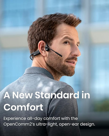 SHOKZ OpenComm2 Wireless Bone Conduction Headsets, Bluetooth Wireless Headset with Noise Canceling Microphone, 16 Hours Talk Time, Open-ear Bluetooth 5.1 Headphones for Work, Call, Meeting, Driving