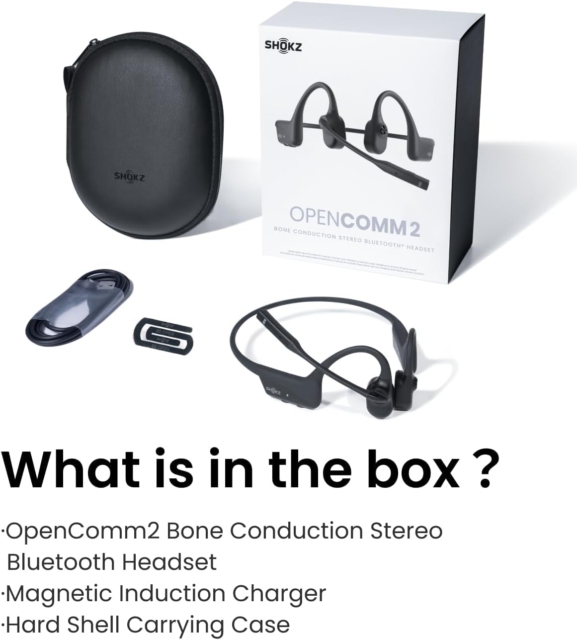 SHOKZ OpenComm2 Wireless Bone Conduction Headsets, Bluetooth Wireless Headset with Noise Canceling Microphone, 16 Hours Talk Time, Open-ear Bluetooth 5.1 Headphones for Work, Call, Meeting, Driving