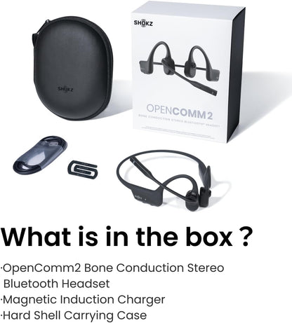 SHOKZ OpenComm2 Wireless Bone Conduction Headsets, Bluetooth Wireless Headset with Noise Canceling Microphone, 16 Hours Talk Time, Open-ear Bluetooth 5.1 Headphones for Work, Call, Meeting, Driving