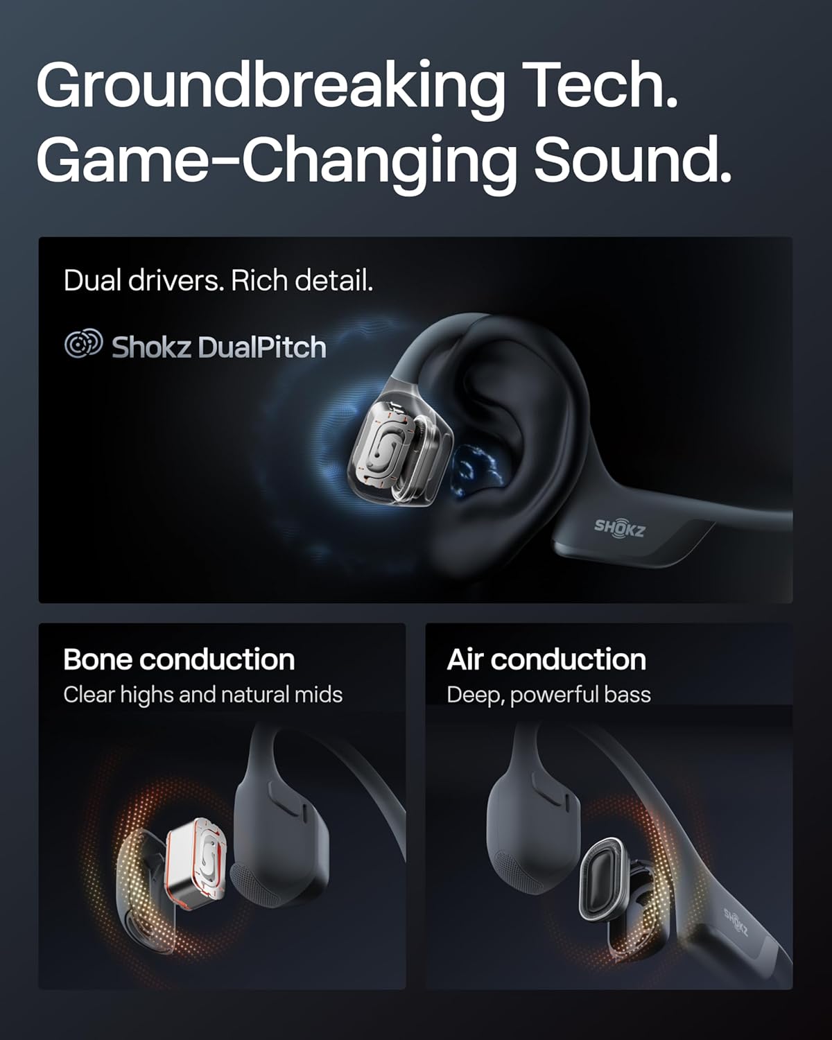 SHOKZ OpenRun Pro 2 Bone Conduction Sports Headphones, Open-Ear Wireless Earphones with Bluetooth 5.3, Noise Cancelling Mics, IP55 Waterproof, 12h Playtime for Running, USB-C Quick Charge, Black