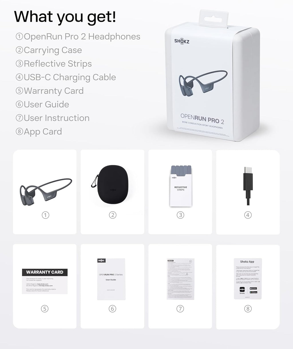 SHOKZ OpenRun Pro 2 Bone Conduction Sports Headphones, Open-Ear Wireless Earphones with Bluetooth 5.3, Noise Cancelling Mics, IP55 Waterproof, 12h Playtime for Running, USB-C Quick Charge, Black
