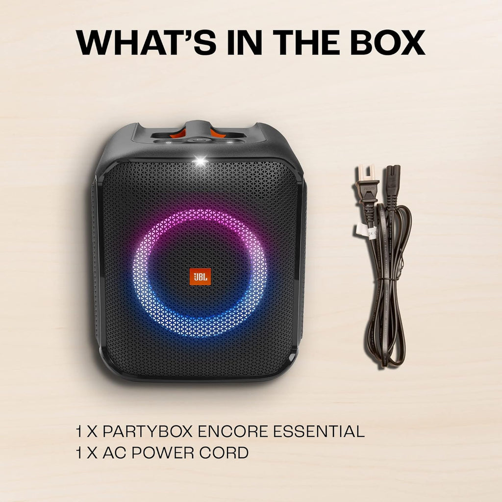JBL Partybox Encore Essential | Portable Bluetooth Party Speaker | 100W Monstrous Pro Sound | Dynamic Light Show | Upto 6Hrs Playtime | Built-in Powerbank | Mic Support PartyBox App (Black)