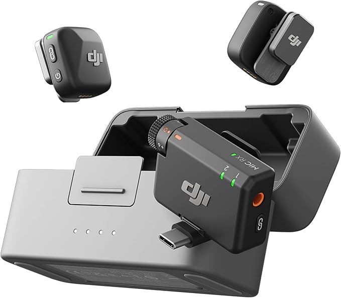DJI Mic Mini (2TX+1RX+Charging Case), Detail-Rich Audio, 48h Use, Noise Cancelling, Automatic Limiting, Wireless Mic for Camera/iPhone/Android, Vlog, UAE Version, DJI Official Warranty Support