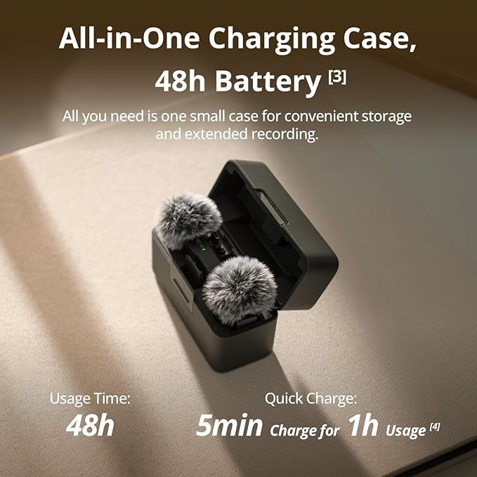 DJI Mic Mini (2TX+1RX+Charging Case), Detail-Rich Audio, 48h Use, Noise Cancelling, Automatic Limiting, Wireless Mic for Camera/iPhone/Android, Vlog, UAE Version, DJI Official Warranty Support