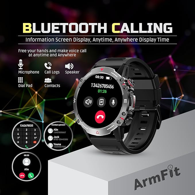 Armfit HULK Smart watch with AMOLED Always On Display Smart watches for men, BT Calling Waterproof Fitness Watch with Heart Sleep Monitor for Android iOS (Black)