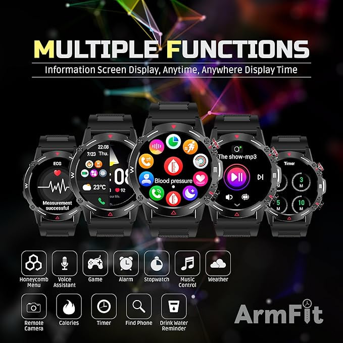 Armfit HULK Smart watch with AMOLED Always On Display Smart watches for men, BT Calling Waterproof Fitness Watch with Heart Sleep Monitor for Android iOS (Black)