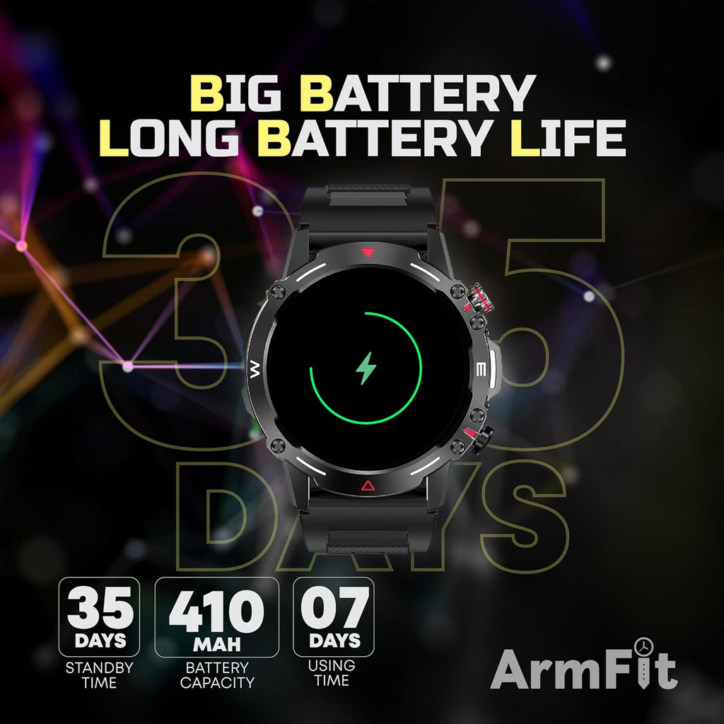 Armfit HULK Smart watch with AMOLED Always On Display Smart watches for men, BT Calling Waterproof Fitness Watch with Heart Sleep Monitor for Android iOS (Black)