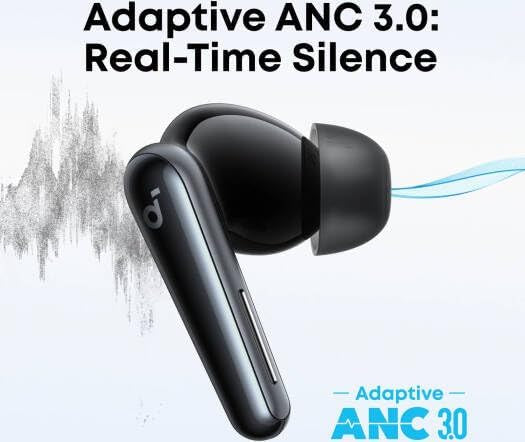 Anker Liberty 5 Earbuds, 9.2mm Wool-Paper Diaphragm Drivers, Adaptive ANC 3.0, 6 Mics with AI, Audio, HearID 4.0, Bluetooth 5.4, IP55 Water and Dust-Resistant, Black