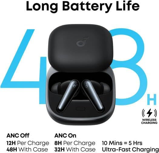 Anker Liberty 5 Earbuds, 9.2mm Wool-Paper Diaphragm Drivers, Adaptive ANC 3.0, 6 Mics with AI, Audio, HearID 4.0, Bluetooth 5.4, IP55 Water and Dust-Resistant, Black