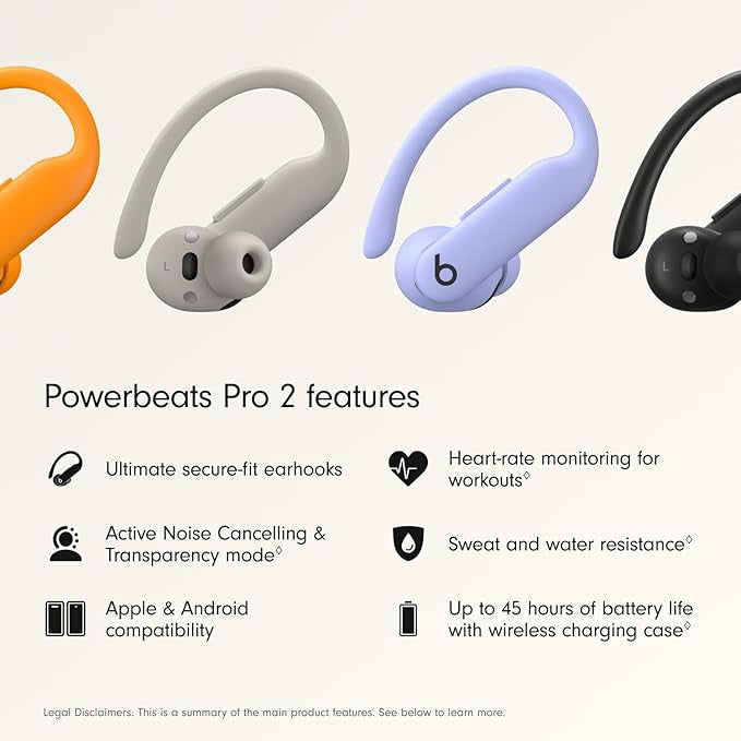 Beats Powerbeats Pro 2 Wireless Bluetooth Earbuds – Noise Cancelling, Heart-Rate Monitor, IPX4, Up to 45 Hours Battery & Wireless Charging Case, works with Apple & Android - Hyper Purple