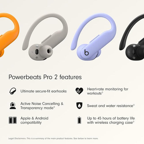 Beats Powerbeats Pro 2 Wireless Bluetooth Earbuds – Noise Cancelling, Heart-Rate Monitor, IPX4, Up to 45 Hours Battery & Wireless Charging Case, works with Apple & Android - Hyper Purple