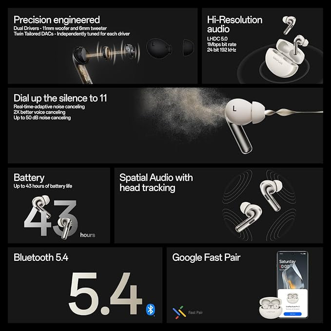 OnePlus Buds Pro 3 Bluetooth TWS in-Ear Buds - Dual Drivers, Dual DACs, Dynaudio EQs, Up to 50dB Adaptive Noise Cancellation, Up to 43Hrs Battery [Midnight Opus]