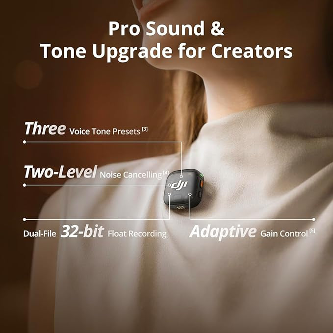 DJI Mic 3 (2 TX + 1 RX + Charging Case), Wireless Microphone for iPhone/Camera/Android, Adaptive Gain Control Balanced Volume, Dual Band Anti-Interference, 28h Use, UAE Version with Official Warranty