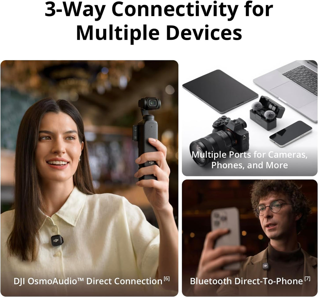 DJI Mic 3 (2 TX + 1 RX + Charging Case), Wireless Microphone for iPhone/Camera/Android, Adaptive Gain Control Balanced Volume, Dual Band Anti-Interference, 28h Use, UAE Version with Official Warranty