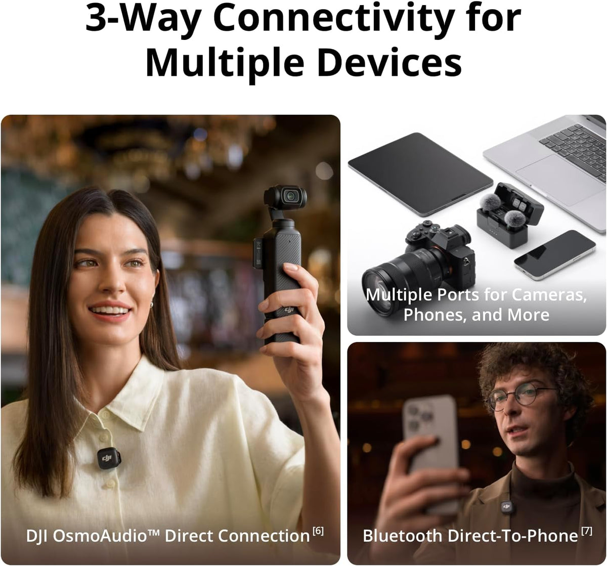 DJI Mic 3 (2 TX + 1 RX + Charging Case), Wireless Microphone for iPhone/Camera/Android, Adaptive Gain Control Balanced Volume, Dual Band Anti-Interference, 28h Use, UAE Version with Official Warranty