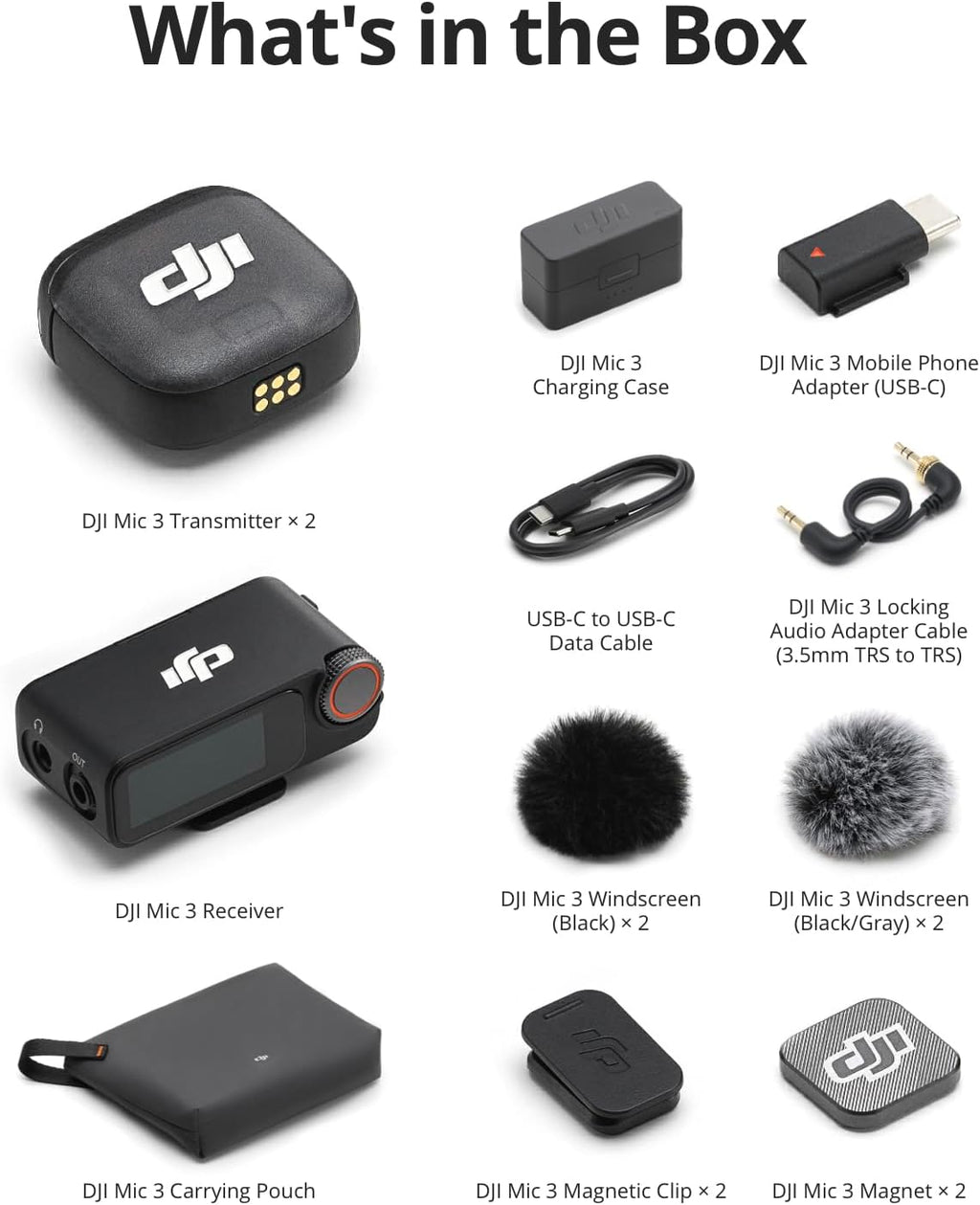DJI Mic 3 (2 TX + 1 RX + Charging Case), Wireless Microphone for iPhone/Camera/Android, Adaptive Gain Control Balanced Volume, Dual Band Anti-Interference, 28h Use, UAE Version with Official Warranty