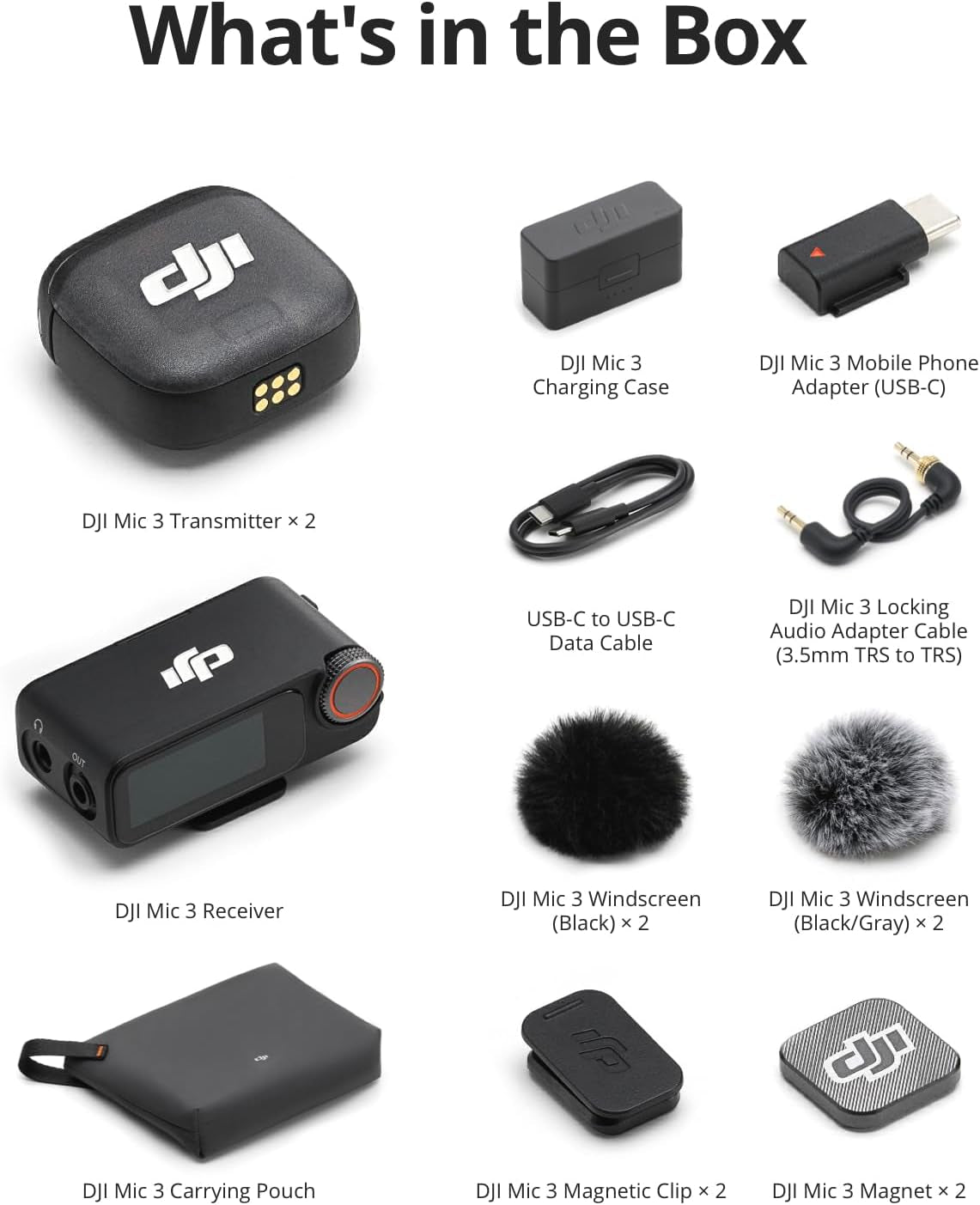 DJI Mic 3 (2 TX + 1 RX + Charging Case), Wireless Microphone for iPhone/Camera/Android, Adaptive Gain Control Balanced Volume, Dual Band Anti-Interference, 28h Use, UAE Version with Official Warranty