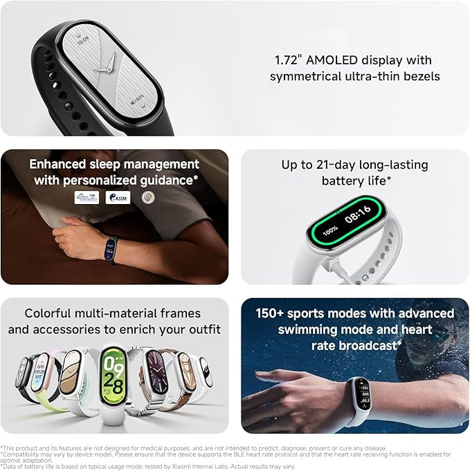 Xiaomi Smart Band 10 Mystic Rose | 1.72''AMOLED Narrow-edge Quadrilateral Display | Professional Workout Analysis | Up to 21-days Battery Life
