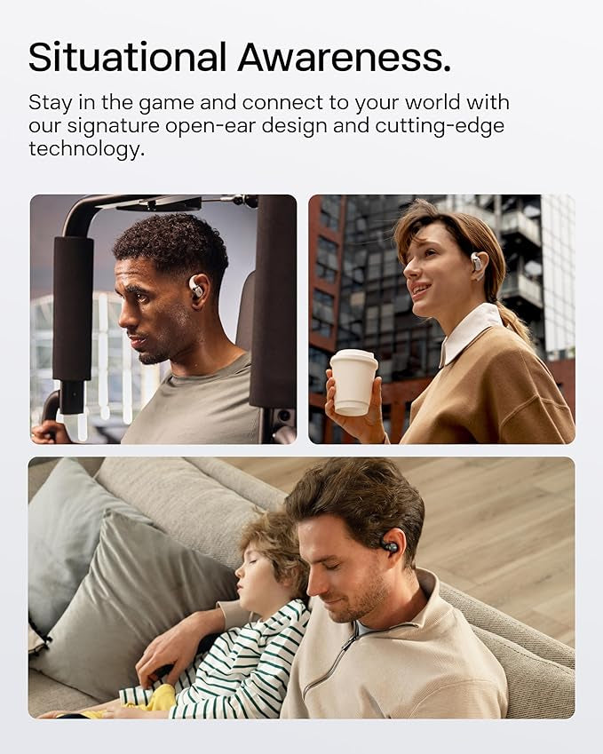 Shokz NEW OpenFit 2+ Open-Ear Headphones, Dolby Audio Enabled, Comfortable Earbuds with Soft Ear Hooks, 48H Playtime, IP55 Water-Resistant, USB-C Fast Charging, Wireless Charging, Carrying Bag, Grey