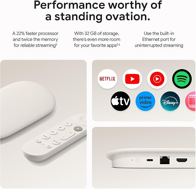 Google TV Streamer 4K - Fast Streaming Entertainment With Voice Search Remote - Watch Movies, Shows, Live TV, and Netflix in 4K HDR - Smart Home Control - 32 GB Storage - Porcelain