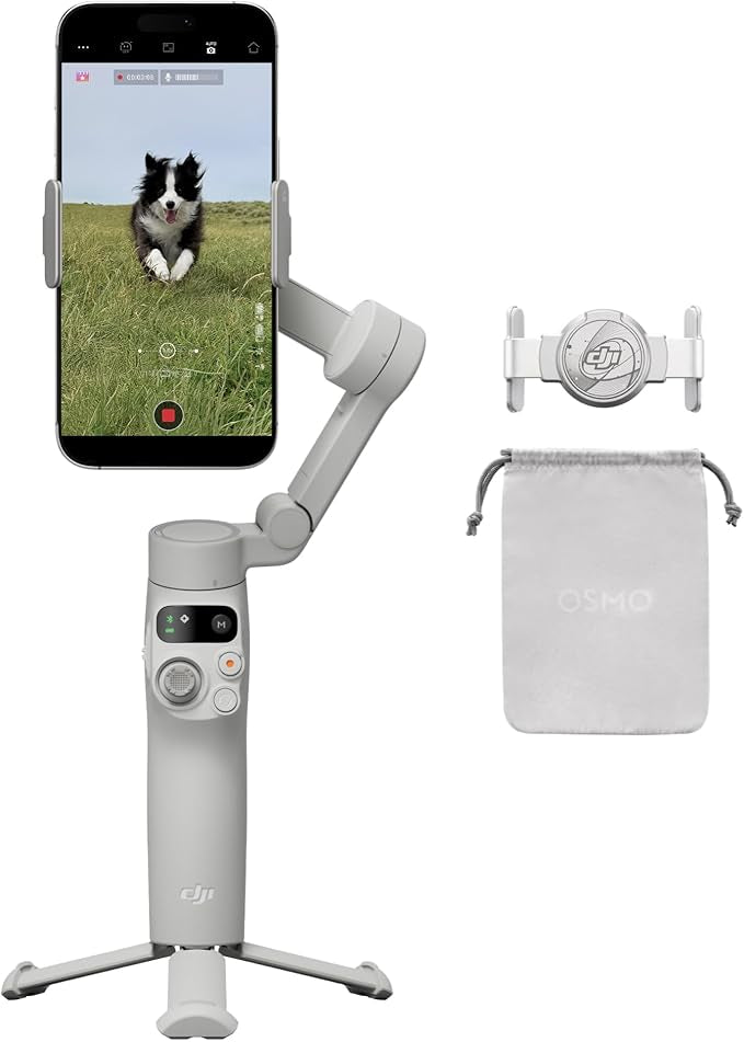 DJI Osmo Mobile 7 Gimbal Stabilizer for iPhone, Android, Built-in Tripod, Comfortable Grip, 3-Axis Phone Gimbal, ActiveTrack 7.0, OneTap Edit, Phone Charging,UAE Version, Official Warranty Support
