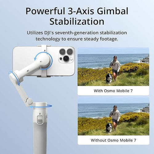 DJI Osmo Mobile 7 Gimbal Stabilizer for iPhone, Android, Built-in Tripod, Comfortable Grip, 3-Axis Phone Gimbal, ActiveTrack 7.0, OneTap Edit, Phone Charging,UAE Version, Official Warranty Support
