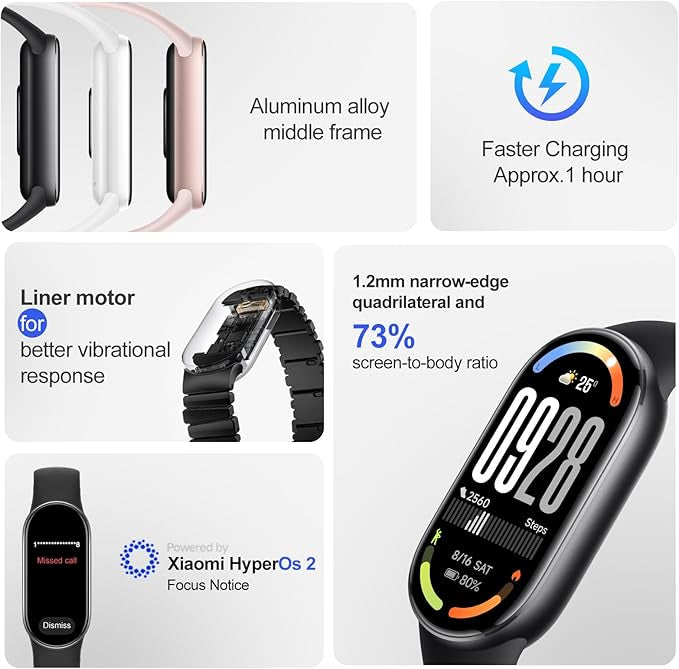 Xiaomi Smart Band 10 - Battery Life up to 21 Days, 1.72" Display, AMOLED with 60Hz Refresh Rate, Sleep, Stress, SpO2, Heart Rate Monitor, 5 ATM, Mi Fitness, Black