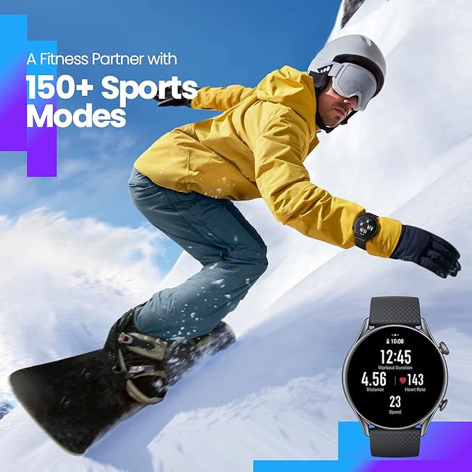 Amazfit GTR 3 Pro Smart Watch 1.45" Ultra HD AMOLED Display 24hrs Health Monitoring 150+ Sports Mode Fitness Watch | Built-In Alexa & GPS | 12-Days Long Battery Life | 5 ATM Water Resistant - Black