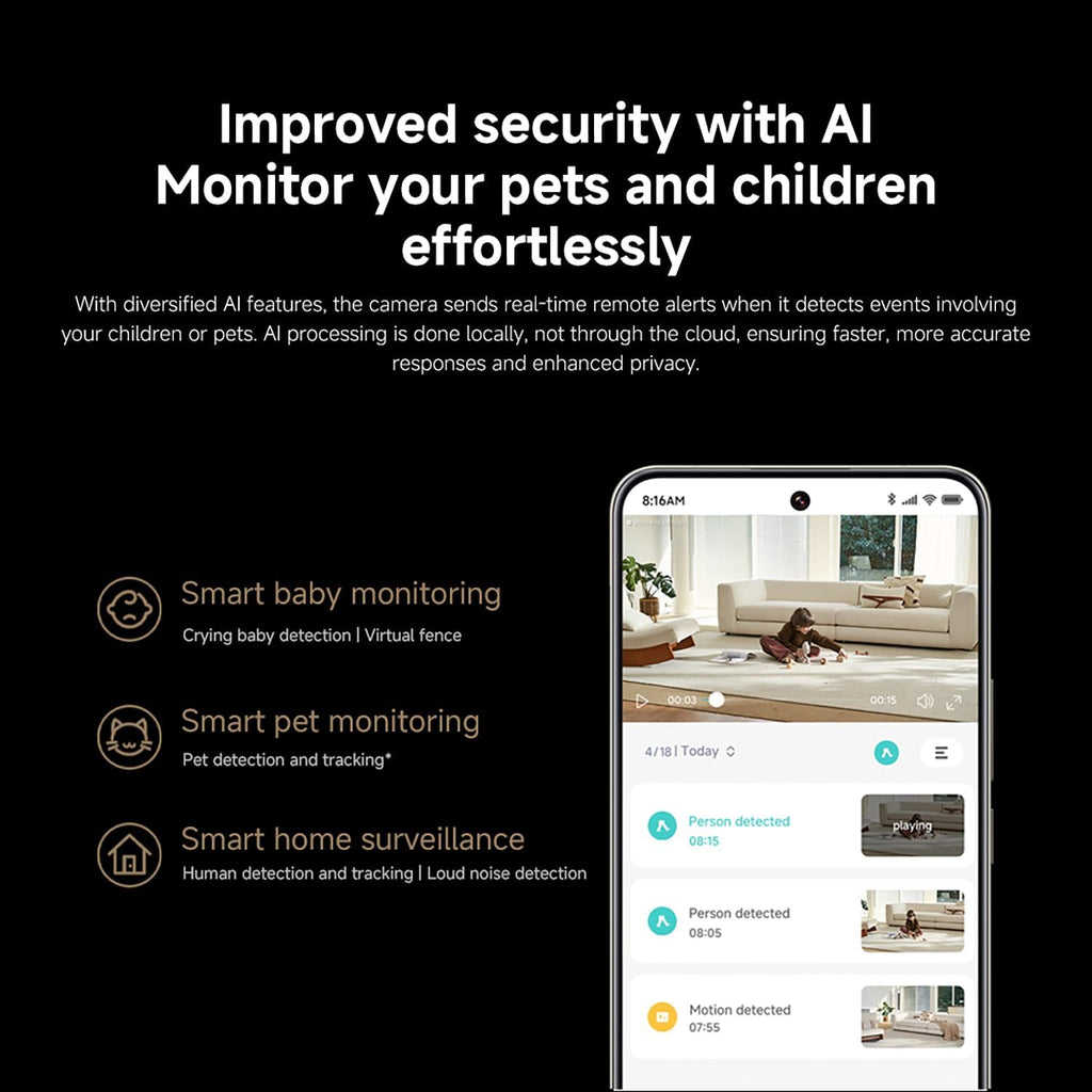 Xiaomi C701 4K 8MP Pan/Tilt Indoor Camera House WiFi Security Camera 360° Coverage AI Detection Night Vision Baby Pets Dogs Monitor Cameras Works with Alexa & Google