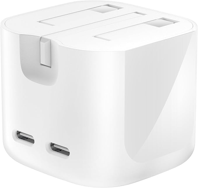 Belkin 2-Port USB C Plug 67W, Dual-Port GaN Charger with 2x USB C Ports, Fast Charging for MacBook, iPhone 17, iPad Pro, Chromebook, Galaxy S25 Ultra, Pixel 10, etc. - Travel Essentials - White